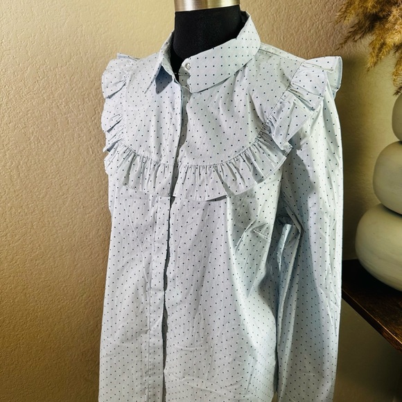 H&M Ruffle Neck Button Up w/Polka Dots Size 14 - Picture 2 of 4